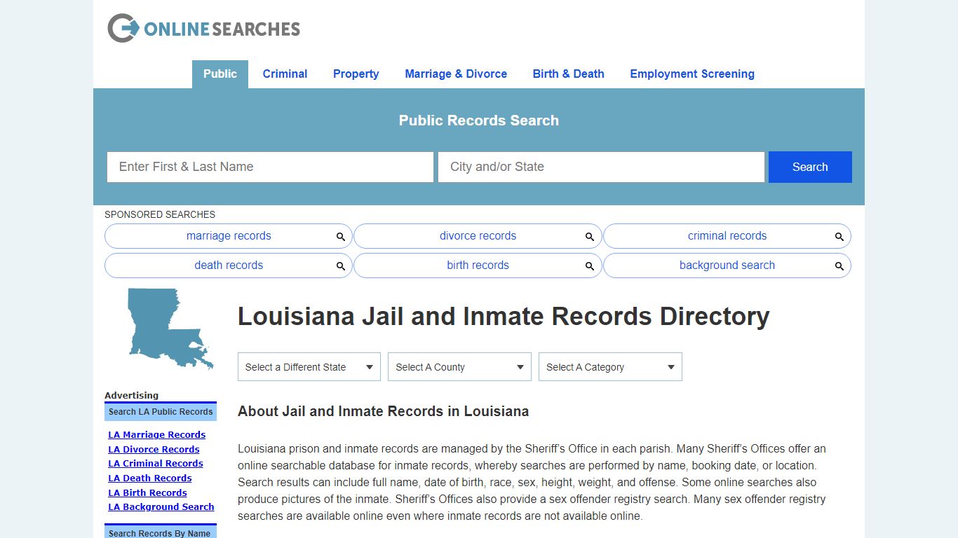 Louisiana Jail and Inmate Records Search Directory - OnlineSearches.com